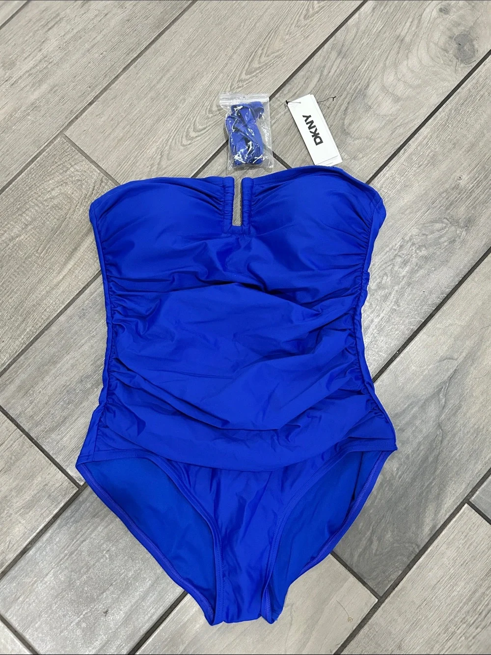 DKNY Women's U-Wire Bandeau One Piece Swimsuit with Tummy Control - Picture 6 of 7